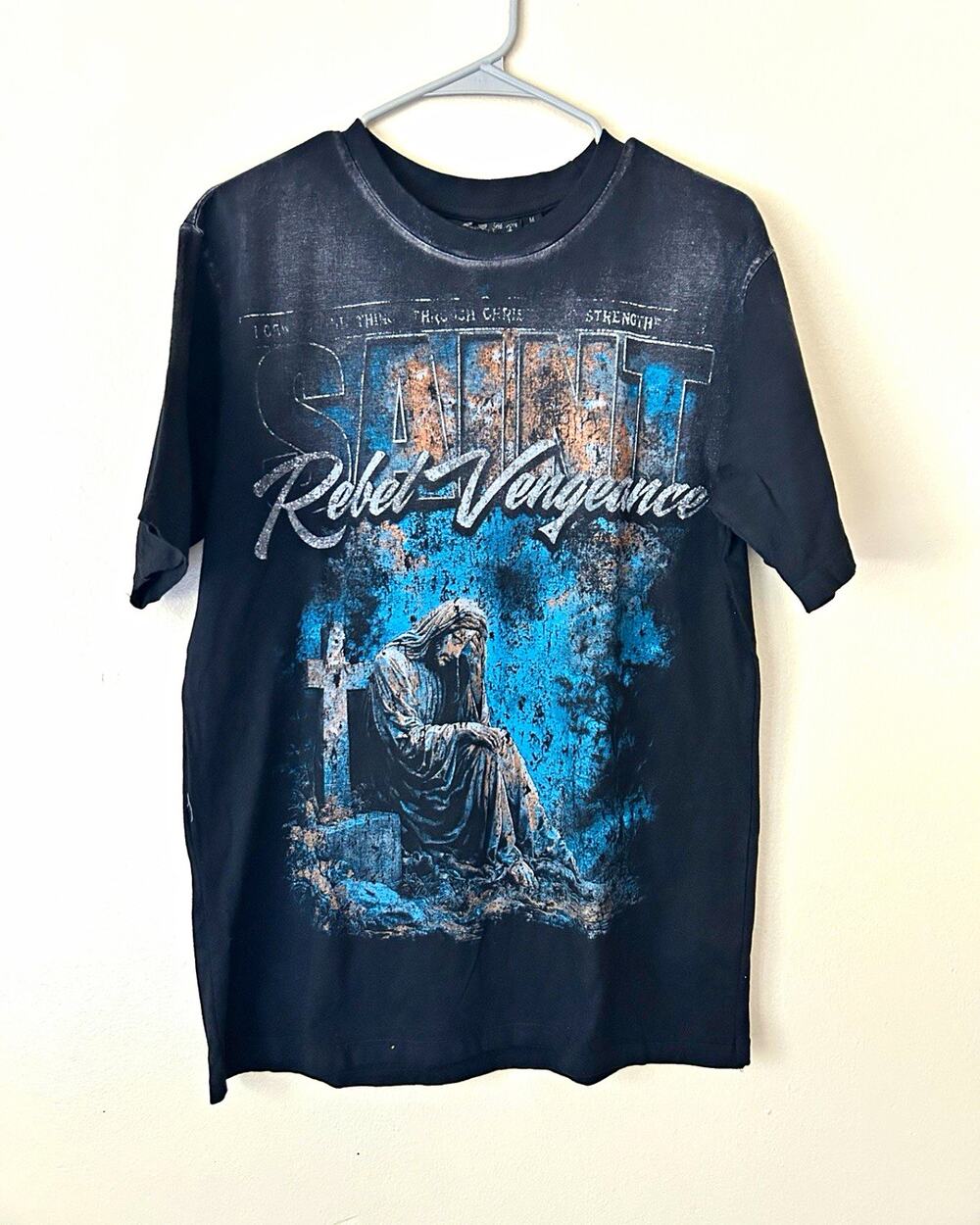 Rebel Vengeance Saint Graphic T-Shirt Medium NWT Jesus Religious Gothic Vintage